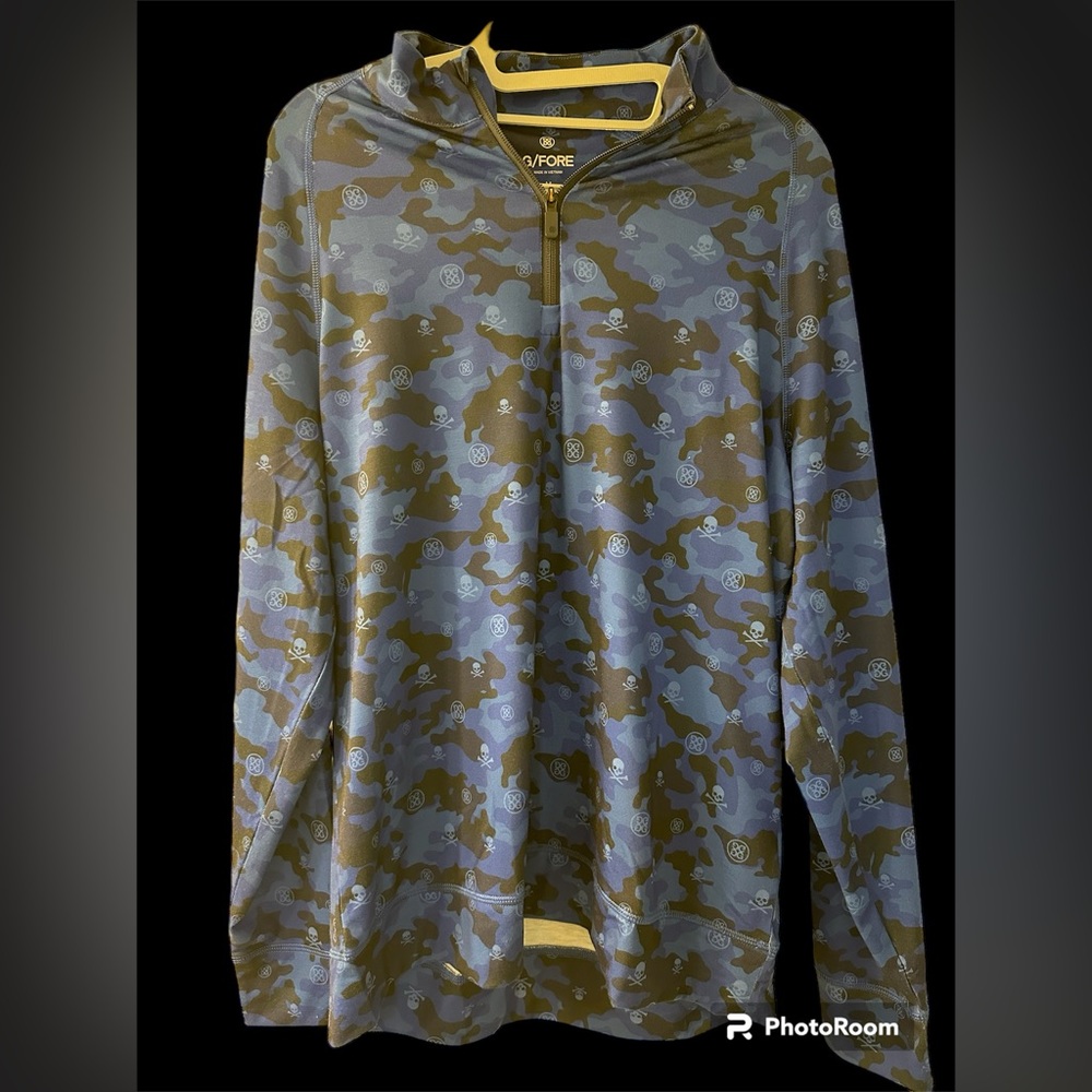 G/Fore Golf Icon Camo Luxe Skulls Size Medium Blue 1/4 Zip Pullover M NWT